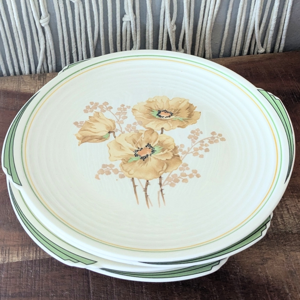 Set of 4 Edwin Knowles Yorktown Shape Floral Art Deco Dinner Plates 10"